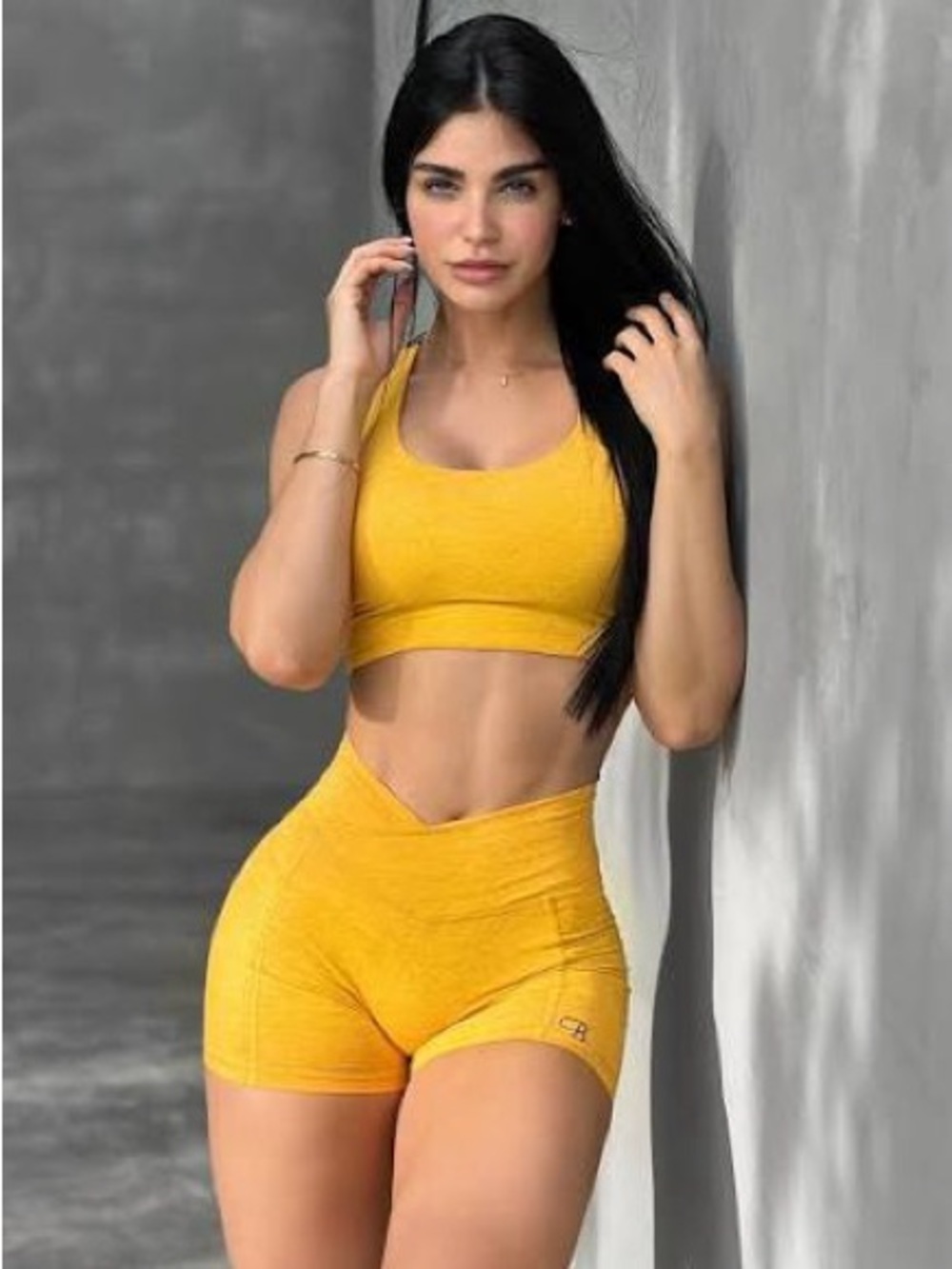 Bombshell Sportswear Yellow V-Cut High-Waist Sports Bra & Shorts Set